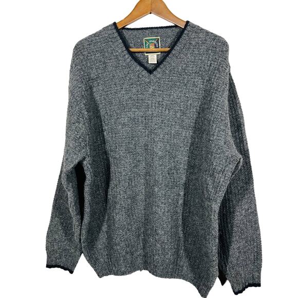 Vintage 90s Lake Harmony USA V Neck Grandpa Sweater Chunky Waffle Knit - L - Picture 1 of 4